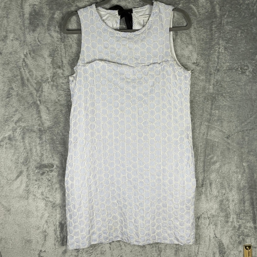 J.Crew Dress Women 6 Blue White Excellent Eyelet Striped Shift Pockets 2000s Y2K
